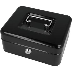 Westcott Cassetta portavalori con serratura (20 cm) nera | Cassetta con serratura in lamiera d'acciaio con 2 chiavi | Inserto rimovibile per monete con 3 scomparti | E-51001 BLACK