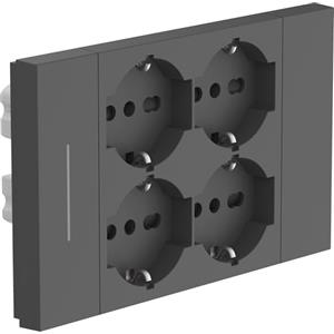 Electraline 22169 Multipresa da incasso Quadra 4 Posti Universali P40, compatibile con tutte le scatole da incasso 3 e 4 posti, Con interruttore/Deviatore, Nero