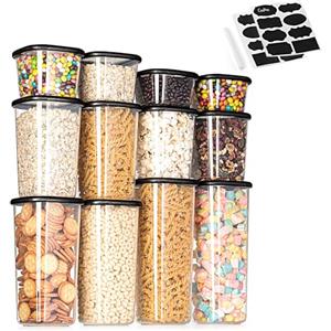 Romon Contenitori ermetici per alimenti Set di 12, in Plastica PP Alimentare con Coperchio, Trasparenti Impilabili, per Etichette per fusilli, Riso, Cereali e Spezie