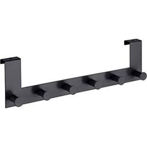 WENKO Appendiabiti da parete Celano, con 6 ganci in metallo laccato per porte fino a 2 cm, di alta qualità, 39 x 11 x 5,5 cm, colore: nero