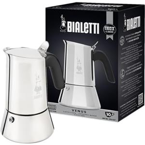 Bialetti Caffettiera New Venus 10 Tazze, Manico Anti Scottatura, Adatta a Induzione, 10 Tazze , Acciaio 18/10 - 460ml