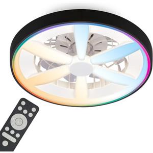 BRILONER - Ventilatore da soffitto con luce LED, telecomando, motore DC silenzioso con 5 velocità, RGBIC, CCT e luminosità regolabile, lampadario ventilatore da soffitto, lampadario, 48 cm, nero