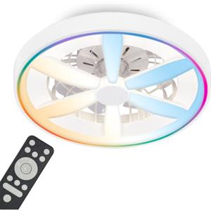 BRILONER - Ventilatore da soffitto con luce LED, telecomando, motore DC silenzioso con 5 velocità, RGBIC, CCT e luminosità regolabile, lampadario ventilatore da soffitto, lampadario, 48 cm, bianco