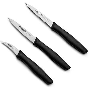 Arcos Set di Coltelli per Sbucciare in Acciaio Inossidabile, Manico Ergonomico in Polipropilene, 3 Pezzi per Frutta, Verdura e Tuberi, Nero, Serie Nova