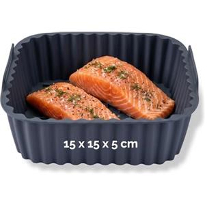 Fackelmann Stampo per Friggitrice ad Aria Quadrato in Silicone 15 cm, Teglia Contenitore Riutilizzabile Antiaderente, Fino a 230°C, Manici per Forno a Microonde, Friggitrice ad Aria e Lavastoviglie
