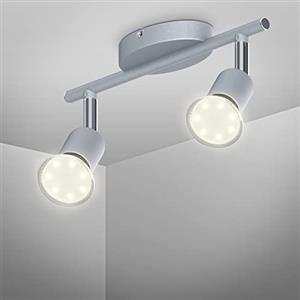 B.K.Licht B.K. faretto LED da soffitto orientabile, include lampadina GU10 da 3W 250Lm, luce calda, lampada a muro, plafoniera da parete o soffitto, da interno, corpo metallo, color titanio, 230V, IP20
