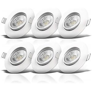 B.K.Licht Faretti led da incasso per cartongesso, ultrapiatti orientabili, 5W, foro Ø68mm, luce calda 3000K, 460Lm, set 6 faretti da soffitto rotondi, plastica color nichel opaco 230V