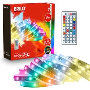 Briloner - Striscia LED 5 m, dimmerabile continuo, CCT IC bianco regolabile e RGB IC con cambio colore dinamico, telecomando, sensore musicale, alimentazione da presa, decorazione stanza, Bianco