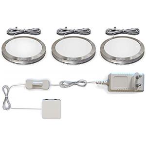 B.K.Licht Set di 3 luci da incasso LED, Kit completo luci sottopensili o per armadi, Lampade LED da cucina o per vetrine, include Accessori montaggio, luce calda 3000K, 3x1.8W, 3x170Lm Ø59mm IP20
