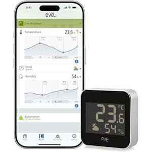 Eve Weather (Matter) - Stazione meteo intelligente per temperatura, umidità, tendenze meteo, resistenza all'acqua IPX4, accesso vocale tramite Google/Alexa/Siri, richiede un Thread Border Router
