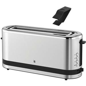WMF Tostapane KITCHENminis in Acciaio Cromargan, con Fessura lunga, 7 Livelli di Doratura, Design Compatto e Salvaspazio, Pinze, Griglia per Pane e Vassoio Removibile Inclusi, 220 W