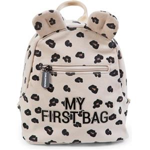 CHILDHOME, Zaino per bambini, scuola, asilo nido, due scomparti, borsa per il pranzo/bottiglia di capacità adeguata, fibbia di sicurezza rimovibile, idrorepellente, My first bag, canvas leopardo