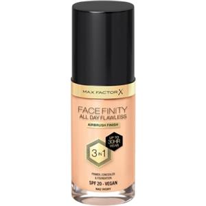 Max Factor Liquido Facefinity All Day Flawless Fondotinta 3 in 1, (primer, correttore e fondotinta) per una finitura perfettamente opaca, da 30 ml (etichetta in lingua italiana non garantita)