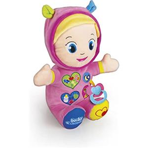 Clementoni Baby Alice, la Mia Prima Bambola, Peluche Bambini 10+ Mesi, Centro Attività con Ciuccio e 3 Tasti per Imparare Forme, Numeri, Colori, Parole e Versi degli Animali, Lingua Italiana, 17201