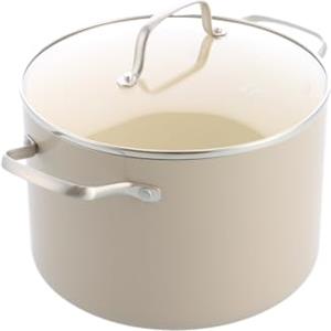GreenChef Nordics Pentola con Coperchio in Vetro e Rivestimento Ceramico Antiaderente, 24 cm/7,6 L, Compatibile con Induzione, Manico Legno, Senza PFAS, Adatta Forno 220 °C, Lavastoviglie, Crema