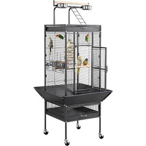 Yaheetech Gabbia Uccelli Ruote Piedistallo 65,5 × 65,5 × 156 cm Nera