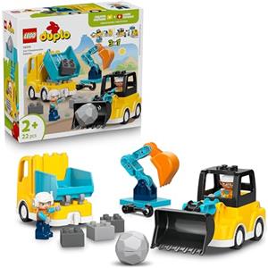 LEGO DUPLO Veicoli da Cantiere 3 in 1 - Gioco Didattico Montessori con Camion, Escavatore e Gru Giocattolo - Idea Regalo di Compleanno per Bambini e Bambine da 2 Anni in Su - 10475