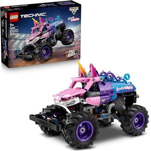 LEGO Technic Monster Jam Sparkle Smash Pull-Back Truck Toy - Pink Unicorn Themed Race Car Model Kit - Creative Birthday Gift for 7+ Year Old Boys, Girls & Fans - 42220