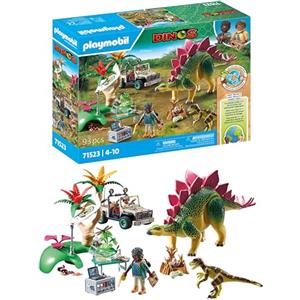PLAYMOBIL Dinos 71523 Campo Base con Dinosauri, avvincente Tour esplorativo con i ricercatori, Incluso walkie-Talkie, microscopio e Uova di Dinosauro, Giocattolo per Bambini dai 4 Anni in su