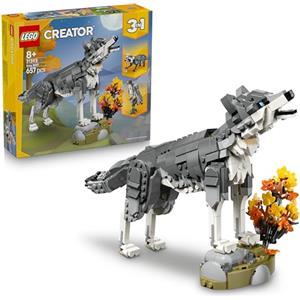 LEGO Creator 3 in 1 Animali della Foresta: Lupo Grigio - Animale Giocattolo Trasformabile in Falco o Procione - Decorazione Cameretta - Regalo di Compleanno per Bambine e Bambini da 8 Anni - 31393