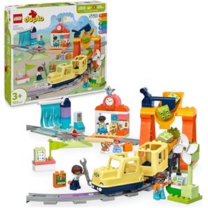 LEGO DUPLO Grande Treno Comunitario Interattivo - Giochi Didattici per Bambini e Bambine da 3 Anni in su - Include un Treno Giocattolo Push&Go con Suoni e Luci, 16 Pezzi di Binario e 4 Figure - 10428