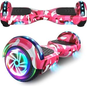 SISIGAD Hoverboard da 6,5 pollici con altoparlante Bluetooth, scooter autobilanciato, motore con luci colorate e luci LED，Camouflage rosa