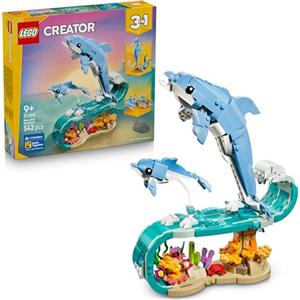 LEGO Creator 3 in 1 Animali Marini: Meravigliosi Delfini Giocattolo - Si Trasforma in Cavalluccio Marino o in Granchio - Decorazione Camera da Letto - Regalo per Bambine e Bambini da 9 Anni - 31385