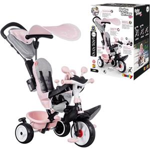 Smoby - Triciclo Baby Driver Plus, 7600741501, + 10 Mesi, Ruote Silenziose, Colore Rosa, Evolutivo