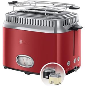 Russell Hobbs Tostapane Retro 2 Fette, Toast e Panini Farciti, 1300 W, Funzione Lift & Look, Riscalda e Scongela, Design Rosso - 21680-56