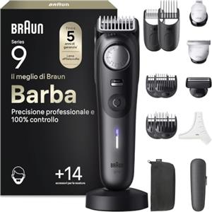 Braun Serie 9 Regolabarba Uomo, Base Ricarica, Custodia, Bt9565 Titanio