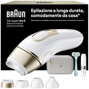 Braun Silk·Expert pro 5 Epilatore Luce Pulsata, 4 Testine, PL5412 Oro