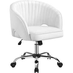 Yaheetech Sedia da Ufficio, Poltroncina Scrivania Schienale Reclinabile | Sedia Vanity, Altezza Regolabile, in Finta Pelle, per Camera da Letto, Studio, Crema