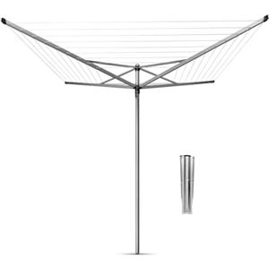 Brabantia - Stendibiancheria Topspinner - 60 Metri di Spazio per Stendere - Corde Resistenti ai raggi UV & Profilo Antiscivolo - Incluso Picchetto in Metallo (45mm) - Metallic Grey - ø 295 cm