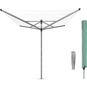 Brabantia - Stendibiancheria a Ombrello Lift-O-Matic - 60m di Spazio per Stendere - Regolabile Lavoro All'altezza (129-187 cm) - con Picchetto (45mm) e Custodia - Metallic Grey - ø 295cm