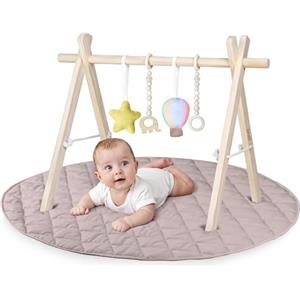 Lionelo ANIS SET Palestrina Neonato Baby Gym con Centro di Attività in legno, Giochi Sensoriali Rimovibili, tappetino Antiscivolo, Metodo 101 cm