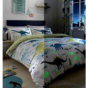 Bedlam Dino-Glow in The Dark - Set copripiumino singolo, multicolore