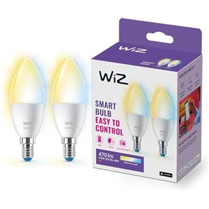 WiZ Lampadina Candela Smart LED WiFi, Luce Bianca da Calda a Fredda, E14, 40W, Tecnologia SpaceSense, Controllo Vocale (Alexa, Apple HomeKit, Google Home), Confezione da 2