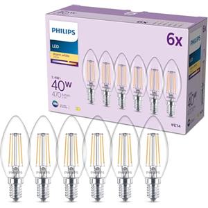 Philips Lampadina LED smart B35 E14, Trasparente, Confezione da 6