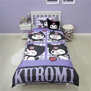 Character World Set copripiumino singolo con licenza ufficiale Hello Kitty Rebel Design | Biancheria da letto Kuromi reversibile a 2 lati con federa coordinata | Perfetto per la camera dei bambini | Policotone