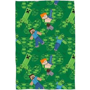 Character World Minecraft - Coperta in pile ufficiale Character World super morbida e calda, design a livello, perfetta per casa, camera da letto, pernottamenti e campeggio, 100 x 150 cm, colore: verde