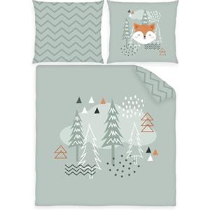 Herding babybest Biancheria da letto per culla, Nordic Forest, federa 35 x 40 cm, copripiumino 80 x 80 cm, con risvolto, 100% cotone