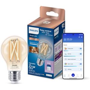 Philips Smart LED Lamp Filament - Illuminazione LED intelligente - Luce bianca calda o fredda - E27-60W - Trasparente - Wi-Fi