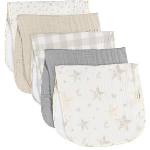 Gerber Baby, panni antirigurgito unisex in mussola, confezione da 5, stelle multiple, misura grande 20" x 10"