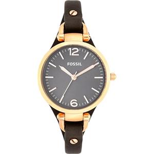 Fossil Georgia Orologio per donna, Movimento al quarzo a tre lancette con cinturino in pelle, Grigio E Oro Rosa