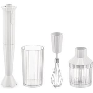 Alessi Plissé MDL10S W - Frullatore a Immersione di Design con Bicchiere Graduato, Frusta e Tritatutto, in Resina Termoplastica, Spina Europea 500W, Bianco