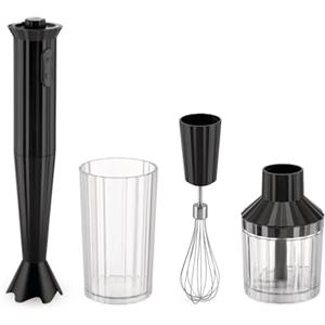Alessi Plissé MDL10S B - Frullatore a Immersione di Design con Bicchiere Graduato, Frusta e Tritatutto, in Resina Termoplastica, Spina Europea 500W, Nero