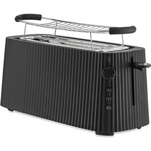 Alessi Plissé MDL15 B - Tostapane Lungo a Doppio Scomparto, in Resina Termoplastica, Griglia Scalda Brioche in Acciaio Inossidabile 18/10 e Resina Termoplastica, Spina Europea 1700 W, Nero