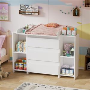MSFE 2 in 1 Fasciatoio Neonato, Cassettone con Ripiano Fasciatoio Rimovibile, Fasciatoio Cassettiera con 3 Cassetti e 6 Scomparti Aperti, per Cameretta Camera da Letto 73x70x78 cm/113x32x70 cm,Bianco