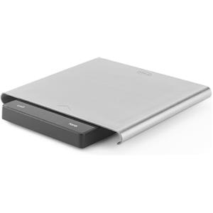 RÖSLE Bilancia da cucina digitale con meccanismo scorrevole, bilancia digitale di alta qualità con superficie di pesatura in acciaio inossidabile 18/10, schermo LCD, carico max 5 Kg, con batterie