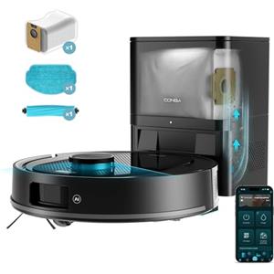 Cecotec Robot Aspirapolvere e Lavapavimenti con Base Autopulente Conga Y80. Navigazione Laser e IA, Potenza Aspirazione 13000Pa, Base con Serbatoio 2.5L, Autonomia fino a 220m², Controllo App 3.0